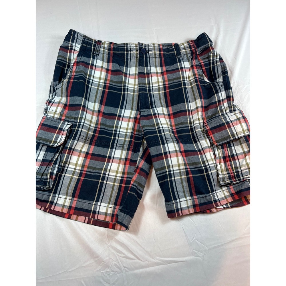 ROUNDTREE & YORKE Cargo Shorts Mens 40 Multicolor Plaid Cotton Utility